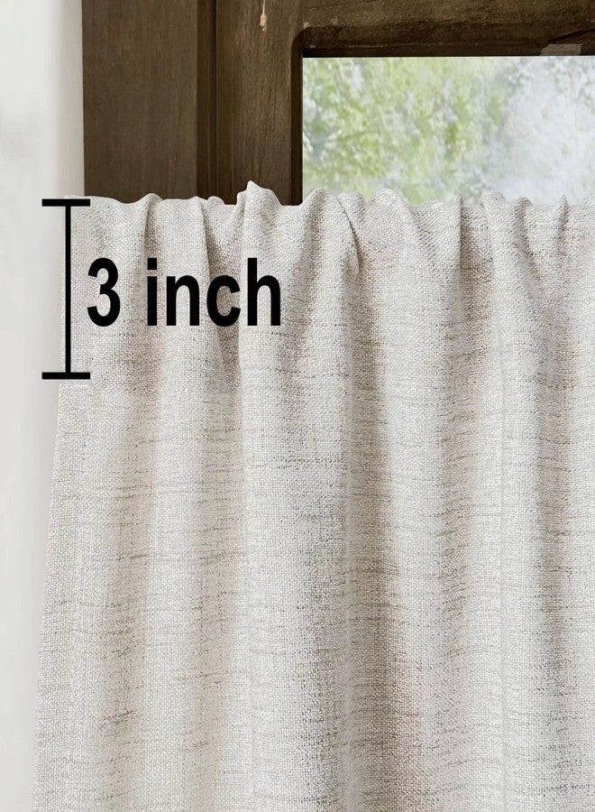 Oindec Faux Linen Kitchen Curtains 36 Inch Length Cafe Curtain Tiers for Living Room Bathroom Basement Windows Country Rustic Small Short Curtains, Set of 2, Natural - Image 2